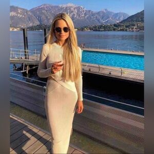 Italian Women's Cream and Tan Dress, size S